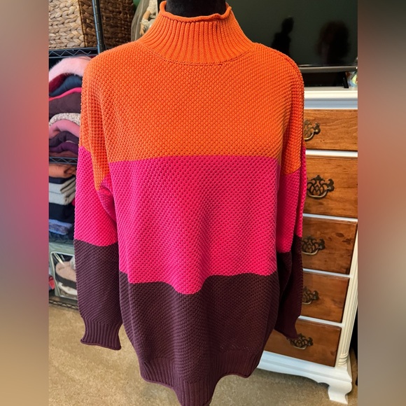 Belle by Kim Gravel Orange, Pink, and Brown Turtleneck Sweater - Picture 3 of 5